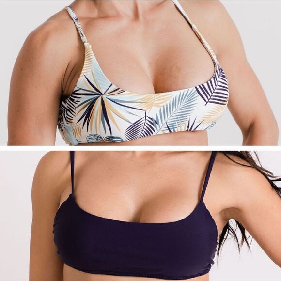 NWT: Scoop Bikini Tops in Green Palm and Deep Purple in Small - Picture 1 of 13